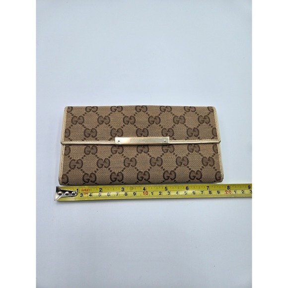 Gucci GG Canvas Monogram Beige Brown Long‎ Wallet Designer Women's - Picture 8 of 12